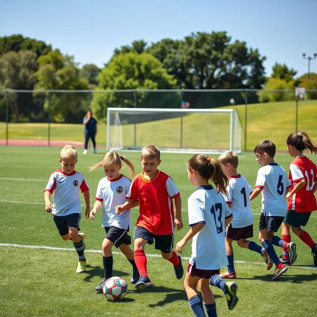 Youth sports team playing on a field